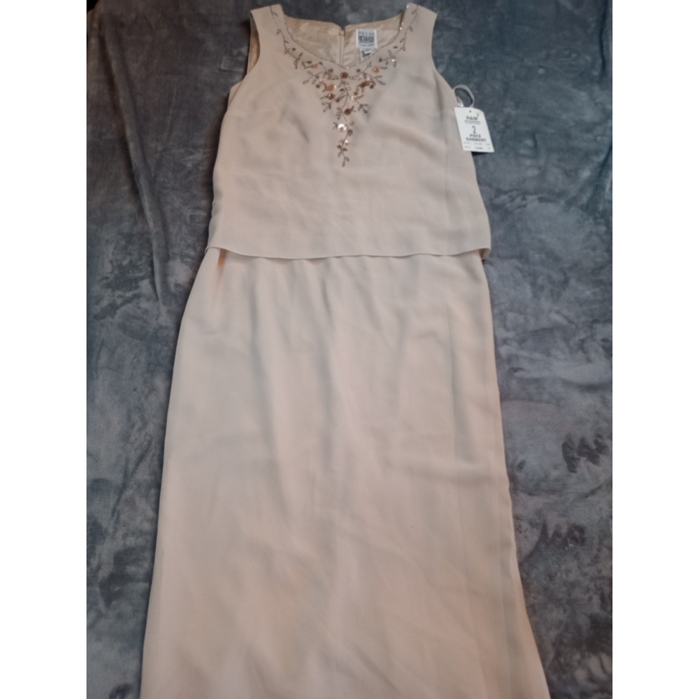 R&M Richards 2pc Dress Womens Sz 10 Champagne Sequin Embellished Mother of Bride